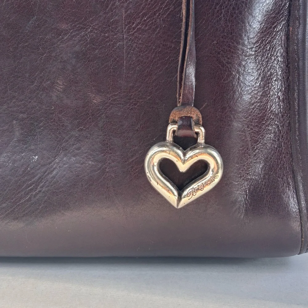 Vintage Brighton Brown Leather Silver Filigree Braided‎ Handle Handbag A162006